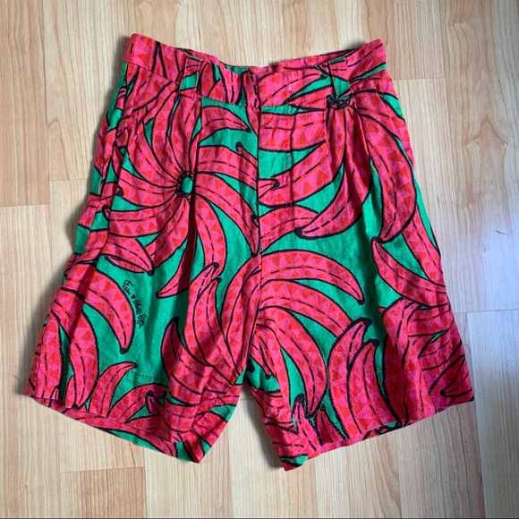 FARM Rio Pants - Farm Rio XS Banana Pitta Linen Shorts Green Pink Missing Belt